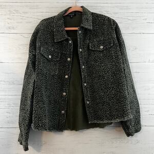 Mittoshop Green Leopard Print Denim Jacket Size M